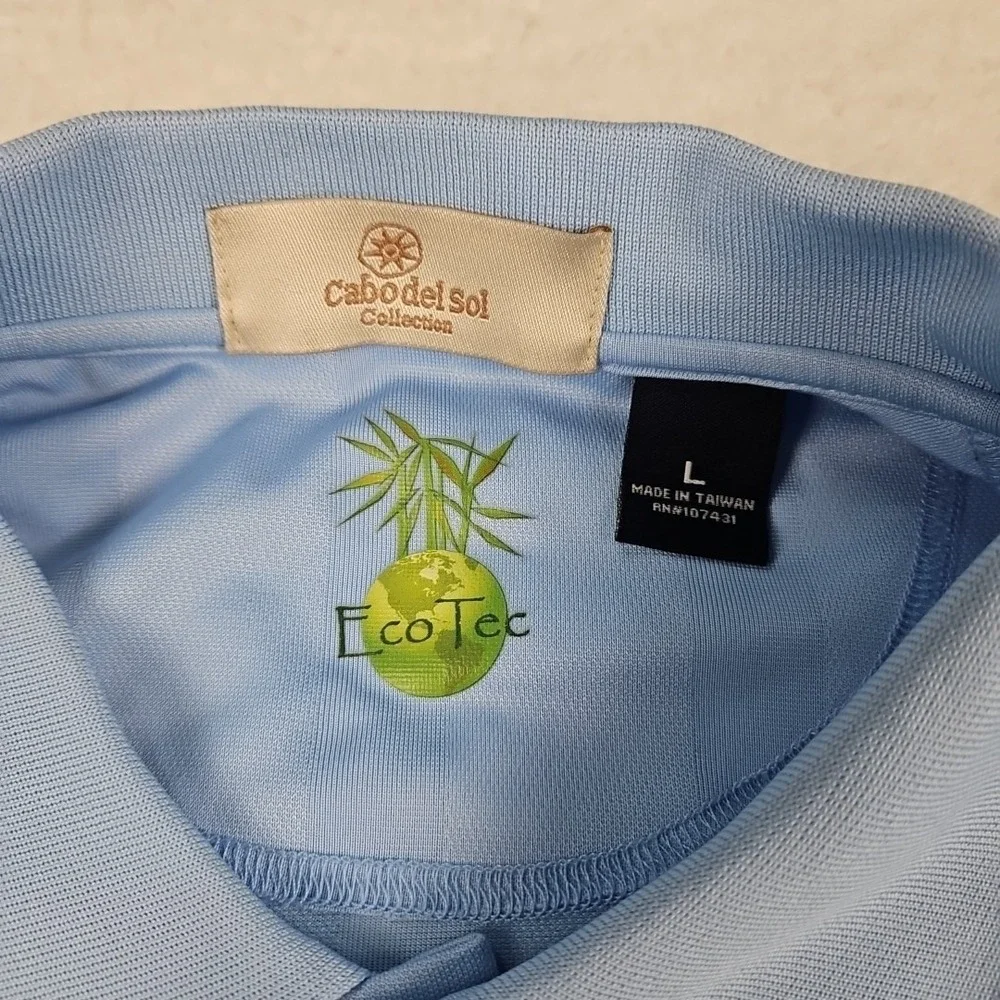Cabo Del Sol Collection Golf Polo Short Sleeve Blue Stripe Shirt Sz L Eco Tec‎